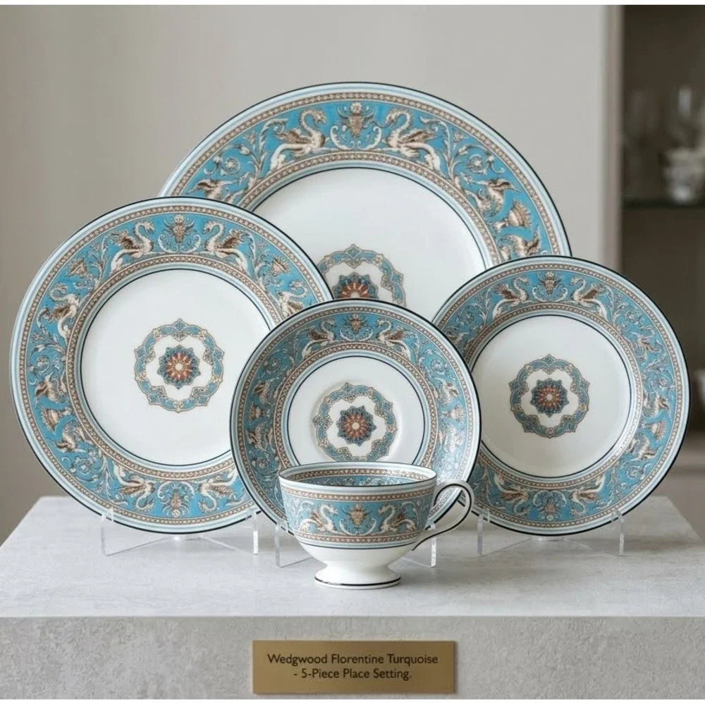 Wedgwood Florentine Turquoise Dinnerware 5 pcs Set - Dragon & Phoenix Motif